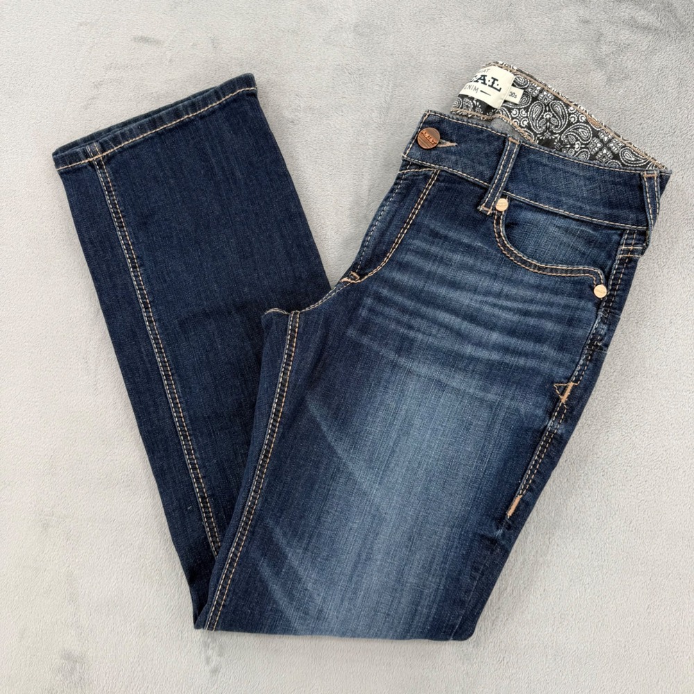 Ariat REAL Denim Mid Rise Straight Leg Jeans Womens 30S Dark Wash Strech Western